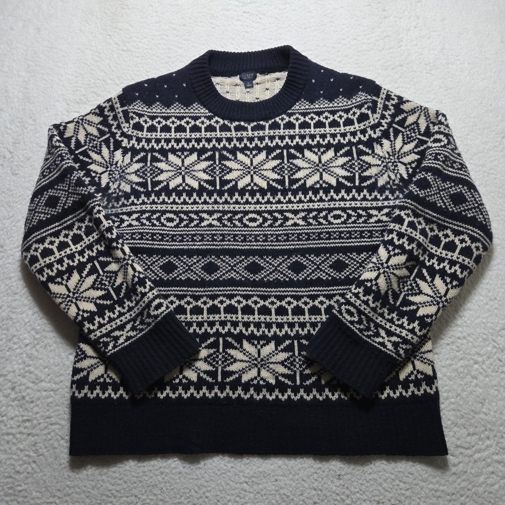 J. CREW Men's Snowflake Turtleneck Sweater Large Winter Nordic Retro Lambs Wool